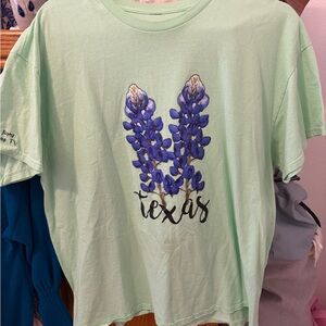 Mint Green Graphic Tee with Blue Floral Design (51)